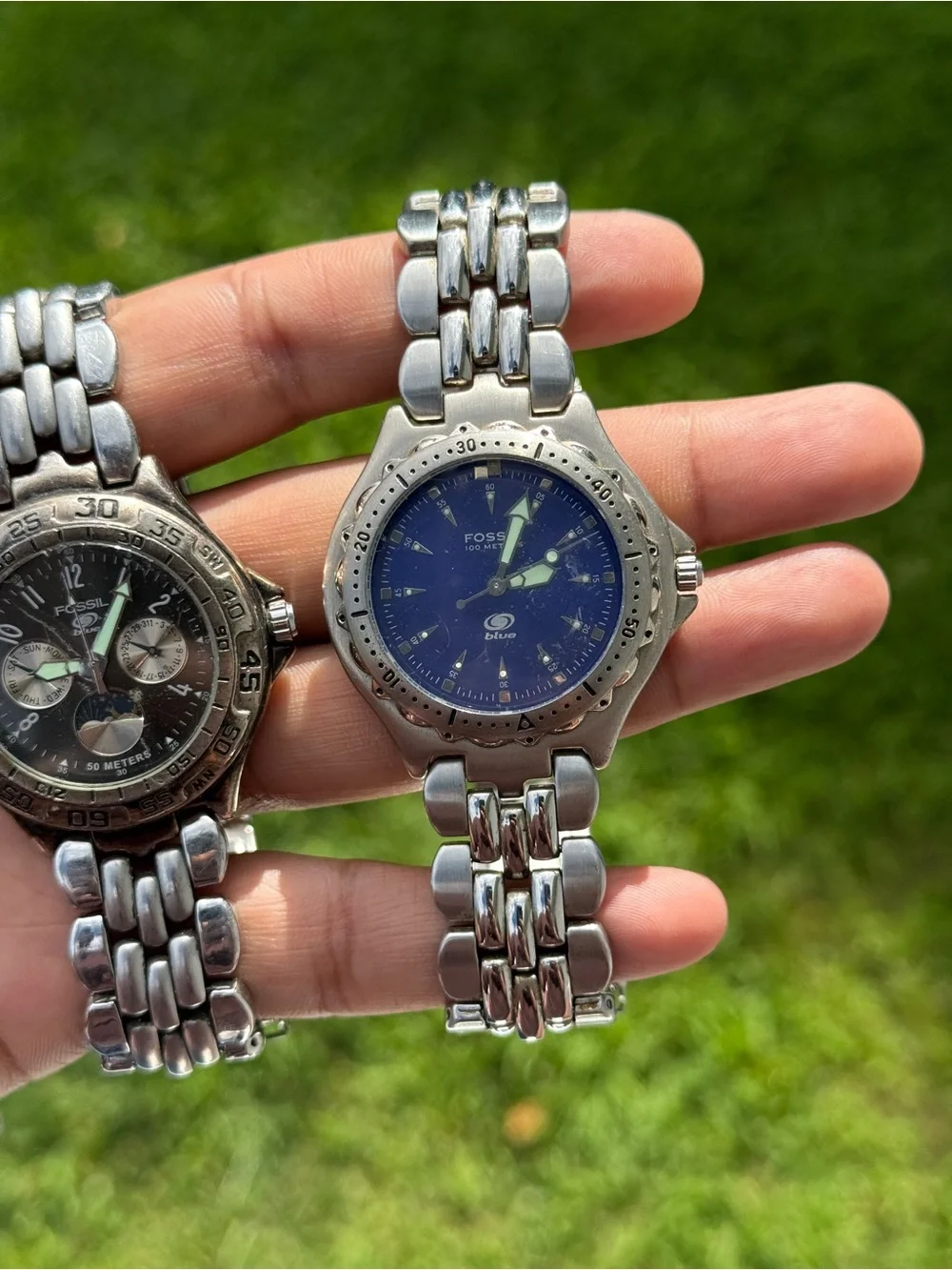 Fossil vintage three blue watch lot